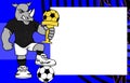Strong sporty rhino futbol soccer player cartoon picture frame background