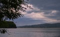 Strong summer storm. Water bubbles formed on the surface of the lake due to heavy rain Royalty Free Stock Photo