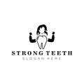 Strong teeth, human illustration, black and white design vector template
