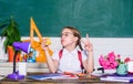 Strong teeth. small girl ready to eat apple. Smart child concept. digital age with modern technology. small genius child Royalty Free Stock Photo