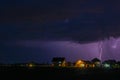 Strong Thunderstorm with rain over the village street Royalty Free Stock Photo