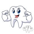 Strong Tooth Showing Arm Muscles with Line Art Drawing