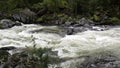 Strong water flow of the Chulcha river near the Uchar waterfall in Altai. Travel to Russia in summer