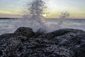 Water wave hit on the rocks on the beach Royalty Free Stock Photo