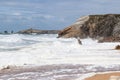 Waves of Atlantic Ocean on wild coast of the peninsula Quiberon, Brittany, France Royalty Free Stock Photo