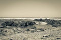 Strong waves, stones sea cliffs, Sea Point promenade Cape Town