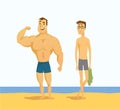 Strong and weak men - cartoon people character isolated illustration