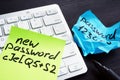 Strong and weak password on pieces of paper. Password security and protection