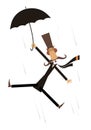 Strong wind, mustache man and umbrella illustration Royalty Free Stock Photo