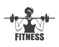 Strong Woman with Barbell Fitness Emblem