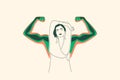 Strong women with arm muscles. Feminism, girl power, International Women`s Day concept. Paper cut Vector illustration