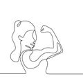 Strong women continuous one line drawing minimalist design on white background. Power of women gesture of supergirl minimalism