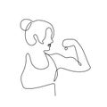 Strong women continuous one line drawing minimalist design on white background. Power of women gesture of supergirl minimalism