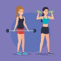 Strong women lifting weight