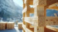 Strong Wooden Supports Create a Robust Architectural Framework at a Busy Construction Site Durable Timber Beams Form a Stable