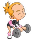 The strong young girl is lifting the weight