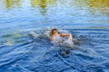 Strong young man swiming in the sea Royalty Free Stock Photo