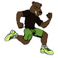 Strong young runner bear cartoon fitness illustration