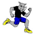 Strong young runner rhino cartoon fitness illustration