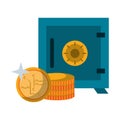 Strongbox and cryptocurrency coins Vector illustration