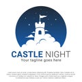 Stronghold castle tower vector logo in inside a circle with flag logo design