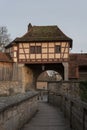 The stronghold gate in the medieval town Rothenburg ob der Tauber, one of the most beautiful and romantic villages in Germany