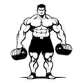 Strongman . Fictional character . Black and white illustration