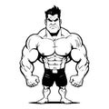 Strongman . Fictional character . Black and white illustration