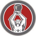 Strongman Lifting Up Kettlebell Circle Retro