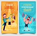 Strongman and snake charmer on circus banner