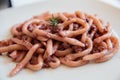 Strozzapreti pasta with red wine sauce
