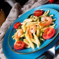 Strozzapreti pasta with spinach and shrimp