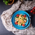 Strozzapreti pasta with spinach and shrimp