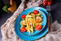 Strozzapreti pasta with spinach and shrimp