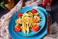 Strozzapreti pasta with spinach and shrimp