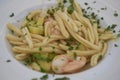Strozzapreti pasta with zucchini and shrimps