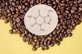 Structural chemical formula of caffeine molecule with roasted coffee beans Royalty Free Stock Photo