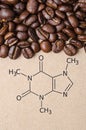 Structural chemical formula of caffeine molecule with roasted coffee beans Royalty Free Stock Photo