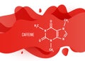 Structural chemical formula of caffeine with red liquid fluid gradient shape with copy space on white background
