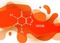 Structural chemical formula of caffeine with liquid fluid gradient shape with copy space on white background