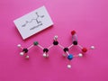 Structural chemical formula of methionine molecule. Molecular structure model of methionine amino acid