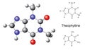 Structural chemical formula and model of theophylline molecule Royalty Free Stock Photo