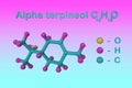 Structural chemical formula and molecular model of alpha terpineol, a monoterpene alcohol that has been isolated from Royalty Free Stock Photo