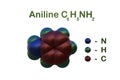 Structural chemical formula and molecular model of aniline phenylamine, aminobenzene, a toxic organic chemical Royalty Free Stock Photo