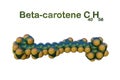 Structural chemical formula and molecular model of beta-carotene isolated on white background. It is converted into