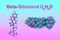 Structural chemical formula and molecular model of beta-sitosterol, a white waxy powder with a characteristic odor, and Royalty Free Stock Photo