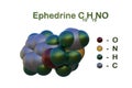 Structural chemical formula and molecular model of ephedrine. Ephedrine is a medication and stimulant. It is used as