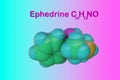 Structural chemical formula and molecular model of ephedrine. Ephedrine is used as decongestant, stimulant and appetite