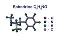 Structural chemical formula and molecular model of ephedrine. Ephedrine is used as decongestant, stimulant and appetite Royalty Free Stock Photo