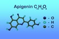 Structural chemical formula and molecular model of flavonoid apigenin, also known as chamomile or versulin that is used Royalty Free Stock Photo